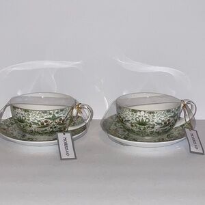 MORRIS & Co. PREMIUM PORCELAIN STRAWBERRY THIEF 2 TEACUP 4” & SAUCER 6” SETS NWT
